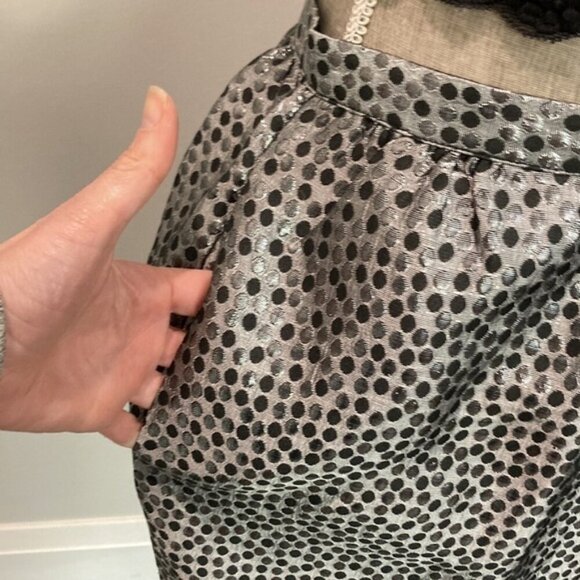 METALLIC Silver Black Polka Dots Mini Full Skirt - Picture 9 of 11